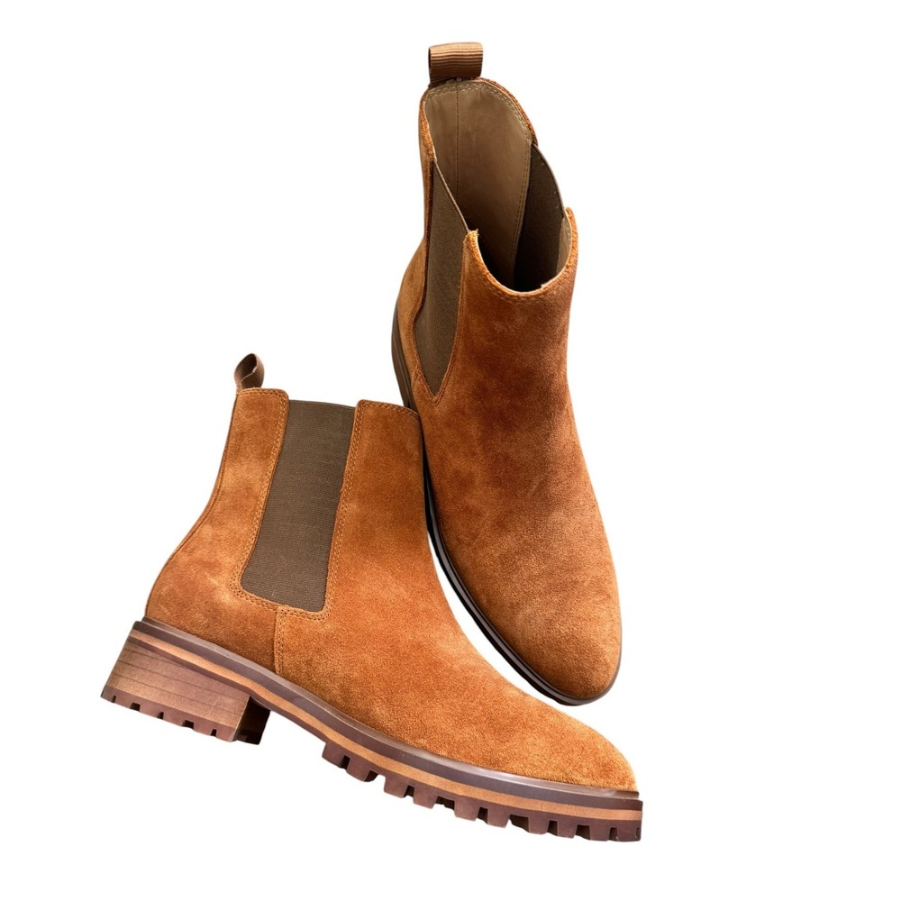 Quince‎ Italian Suede Lug Sole Chelsea Boots Cognac Brown Size 7